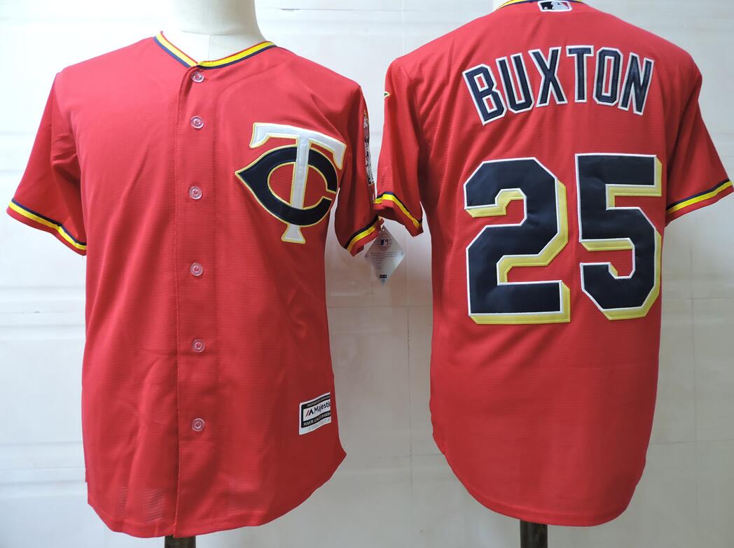 Men Minnesota Twins #25 Buxton Red New Cloth MLB Jerseys->los angeles angels->MLB Jersey